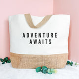 Adventure Awaits Jute Tote Bag